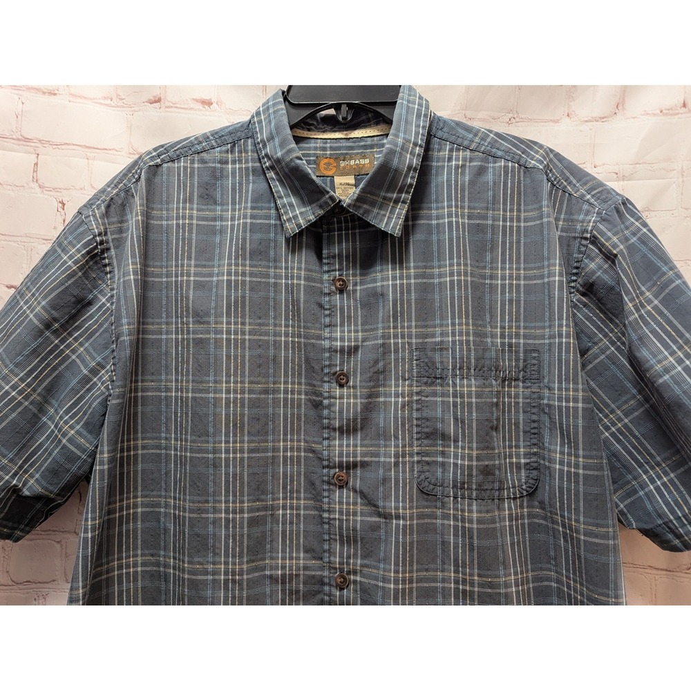 GH Bass Earth Men's XL Plaid Short Sleeve Casual Button Down Shirt Blue Gray‎